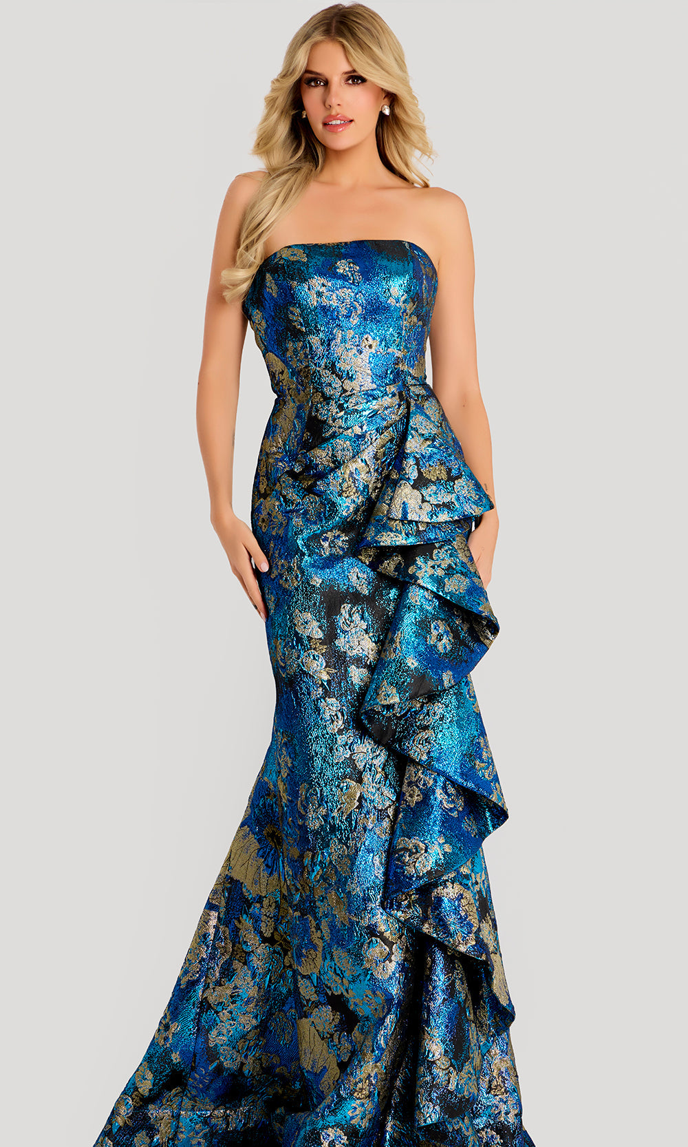 Jovani 48706 - Strapless Ruffle Mermaid Evening Gown Special Occasion Dress In Blue