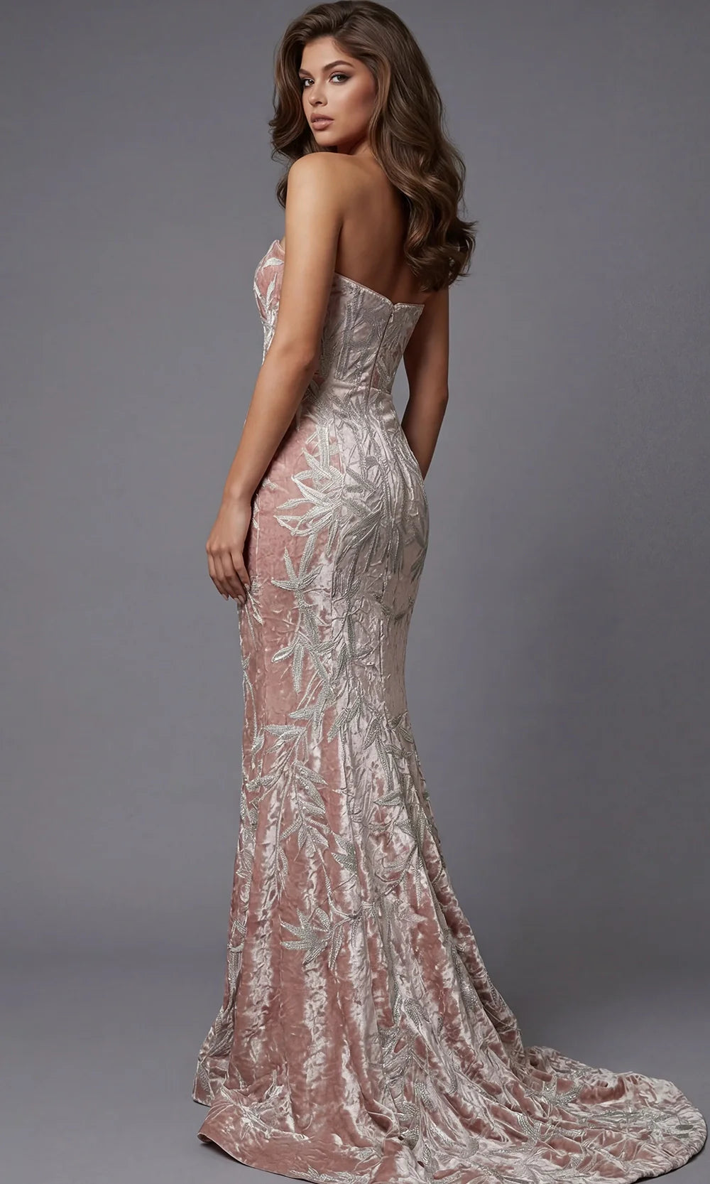 Jovani 48710 - Strapless Sweetheart Long Gown with Embroidery Prom Dresses  in Blush Silver 