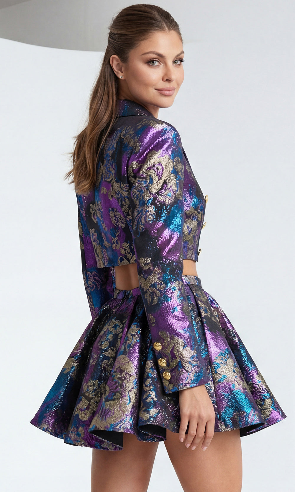 Jovani 48723 - Two Piece Jacquard A-Line Cocktail Dress Special Occasion Dress In Purple