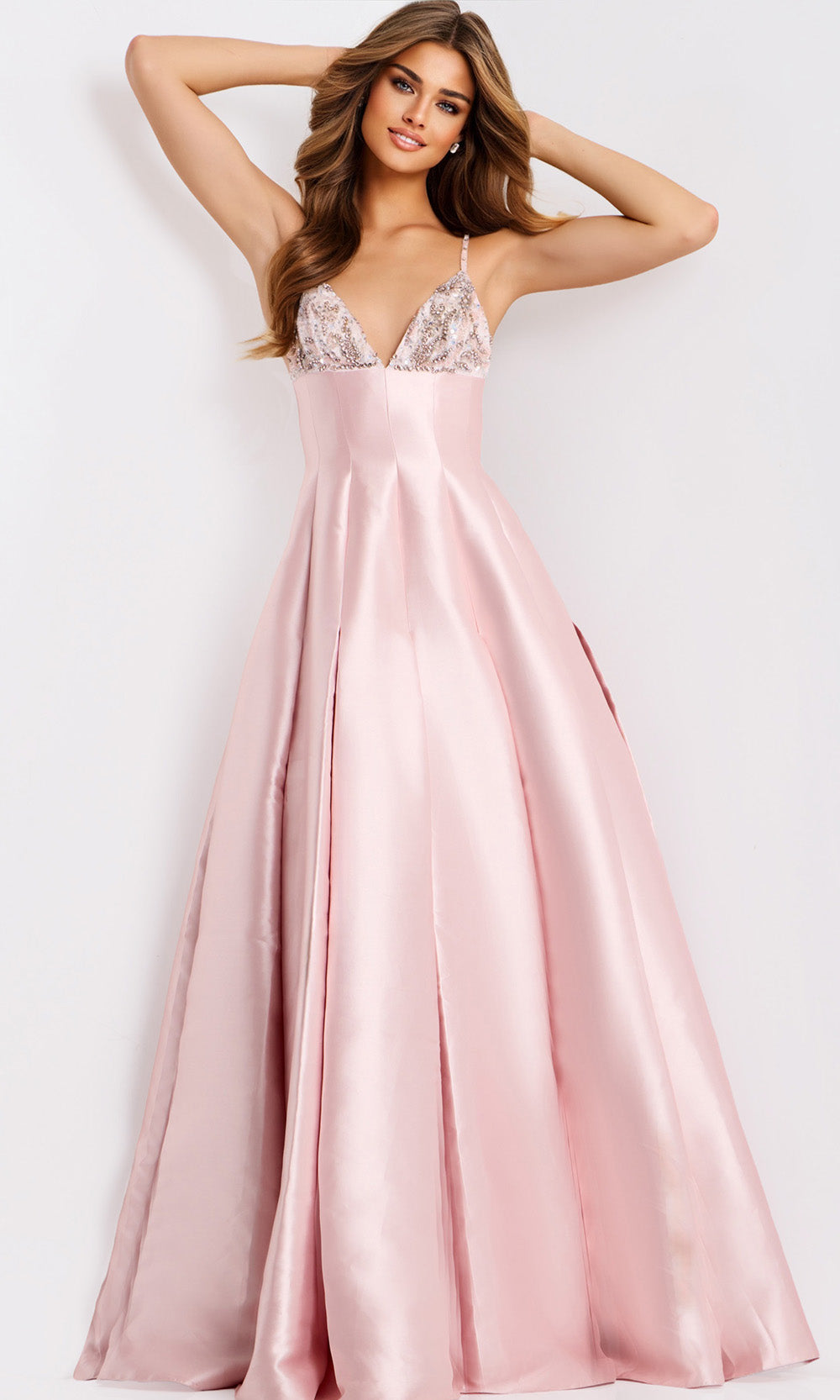 Jovani 48732 - Pleated Skirt Embellished Sleeveless Gown