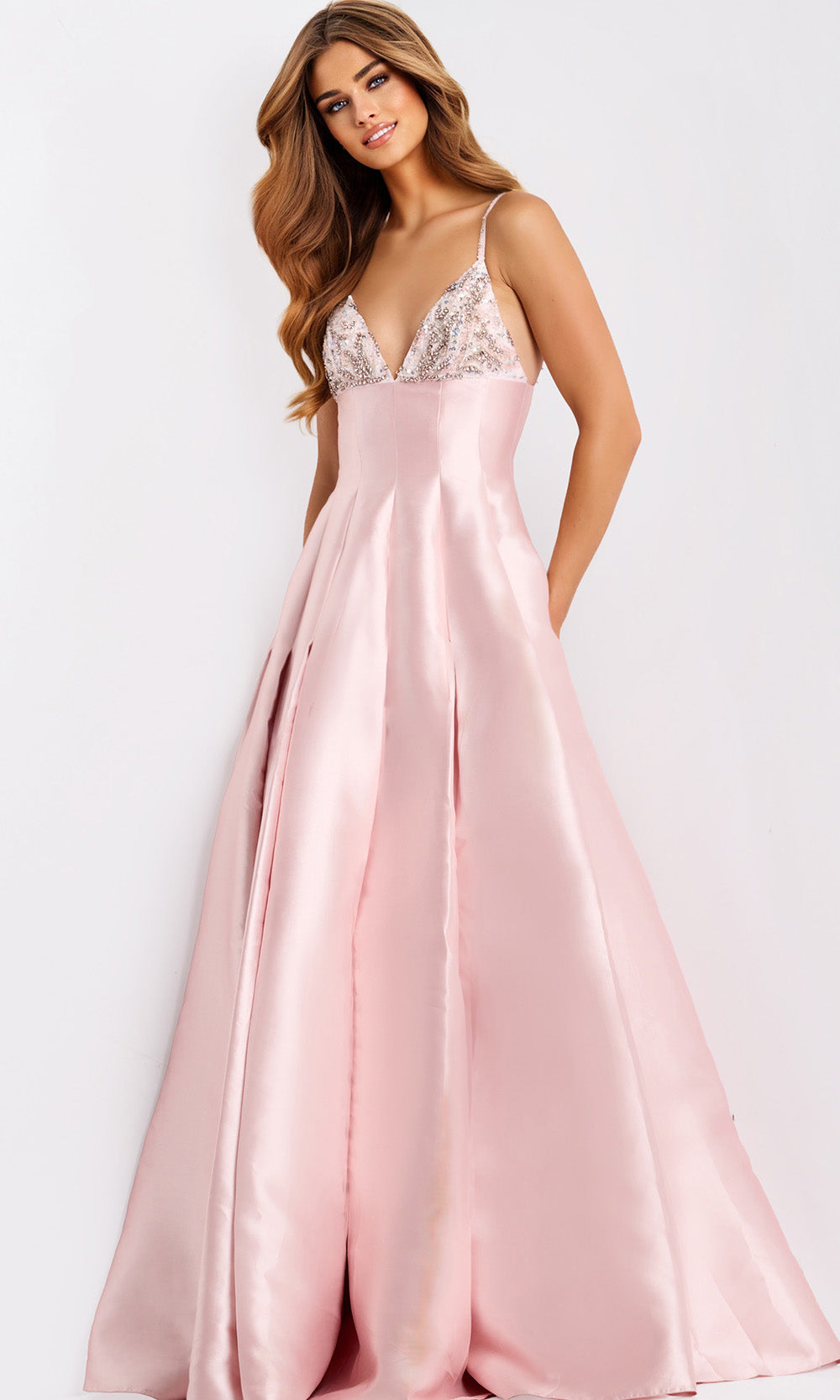 Jovani 48732 - Pleated Skirt Embellished Sleeveless Gown