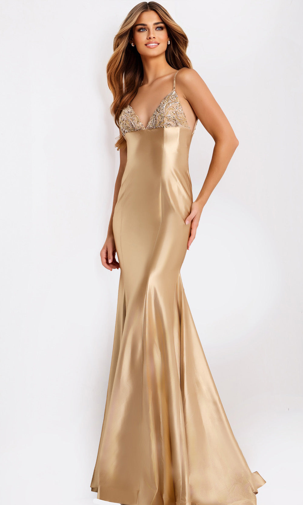 Jovani 48733 - Empire Waist Beaded Sleeveless Gown