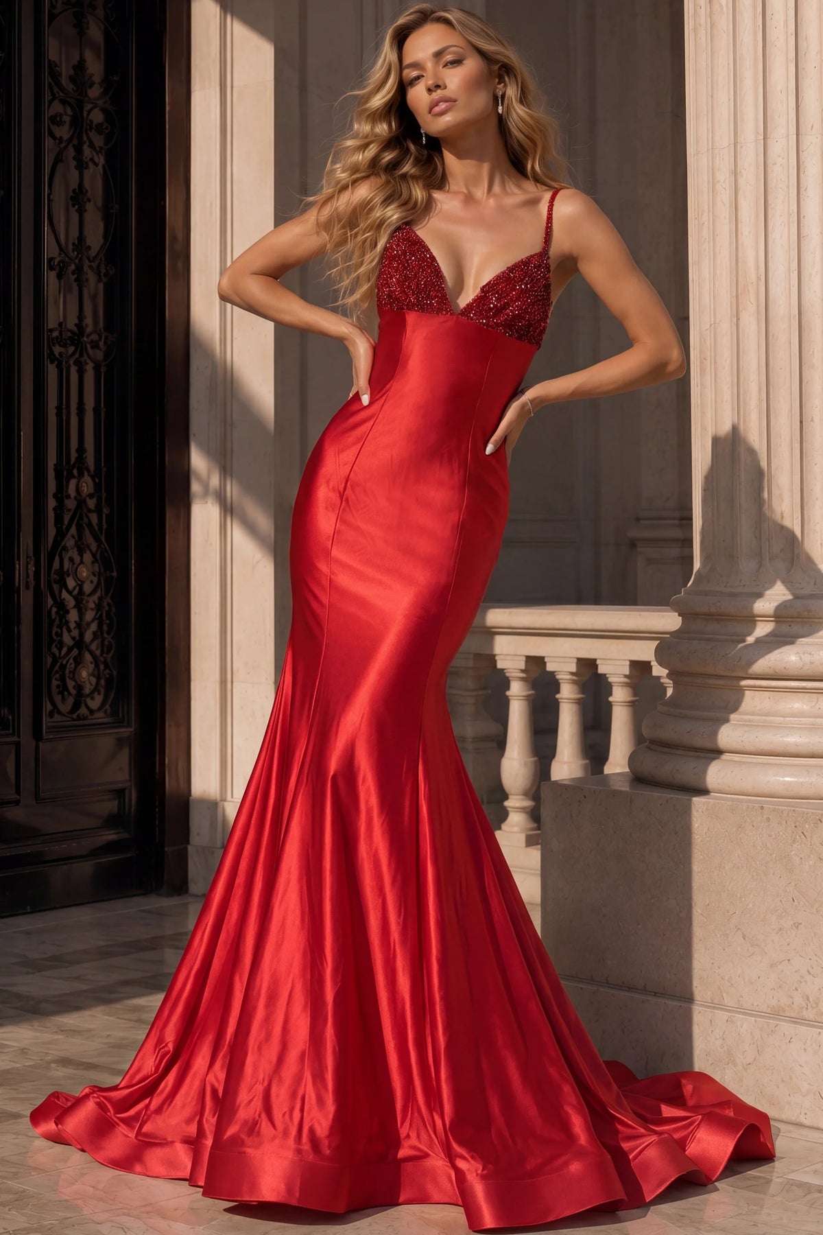 Jovani 48733 - Empire Waist Beaded Sleeveless Gown
