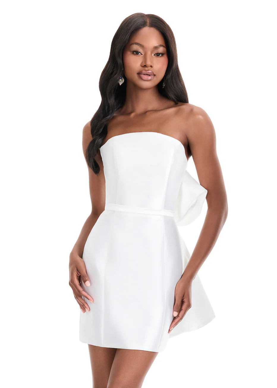 Ashley Lauren 4875 - Straight Neckline Mini Dress with Belted Waist