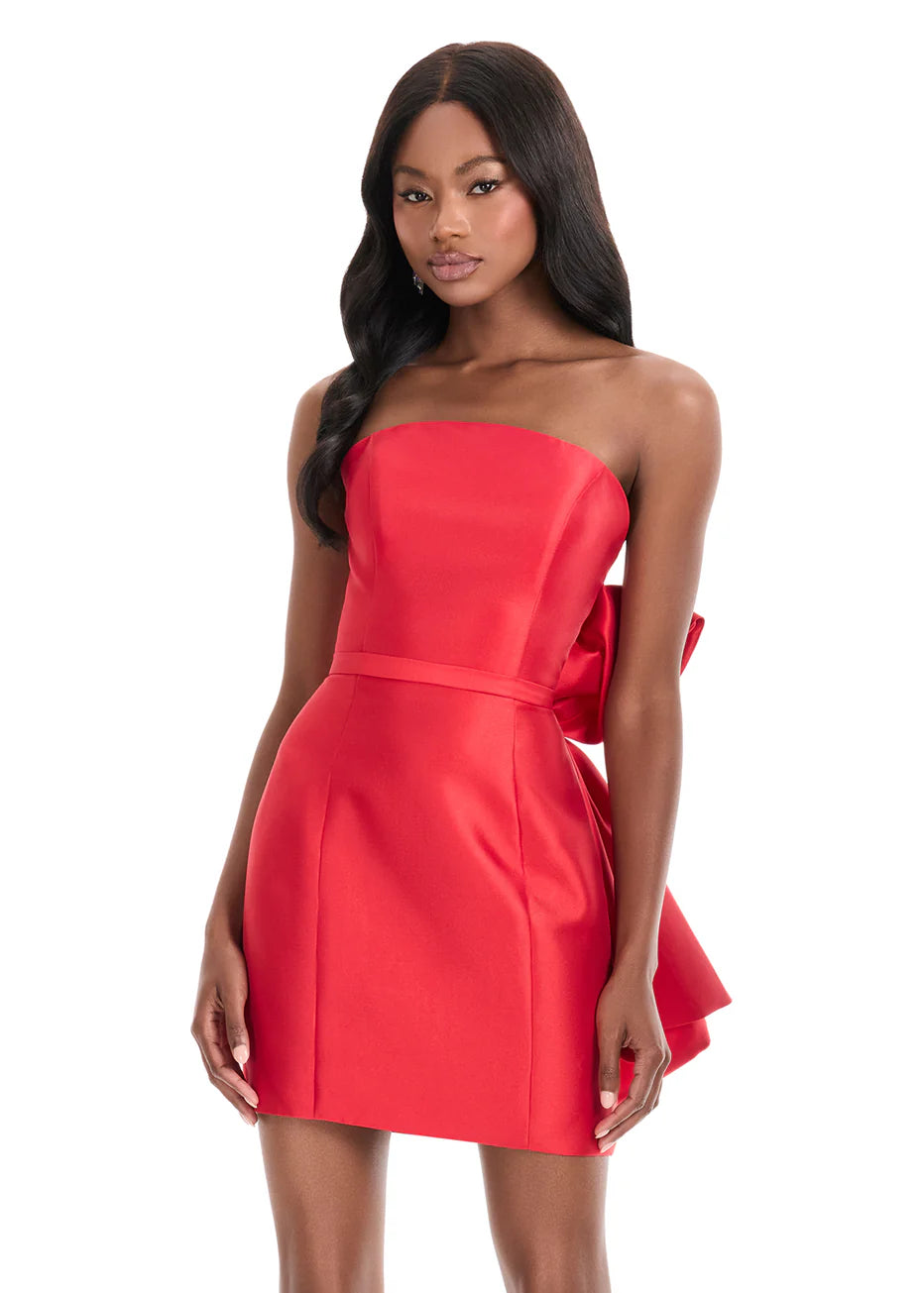 Ashley Lauren 4875 - Straight Neckline Mini Dress with Belted Waist