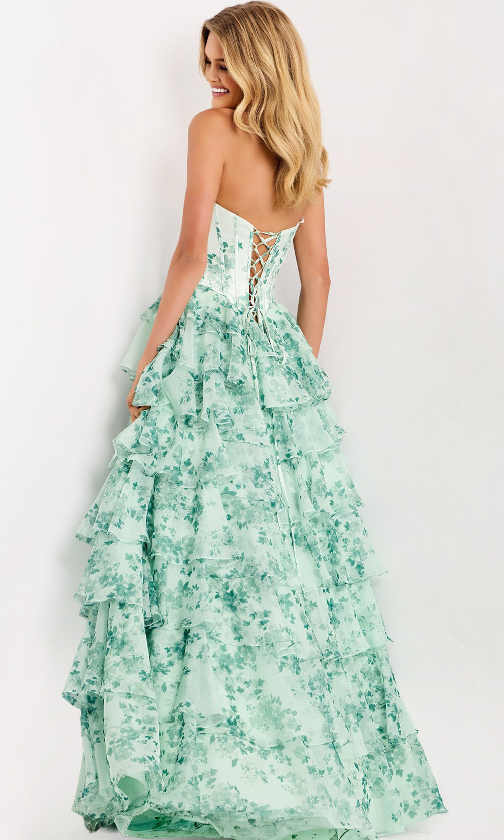 Jovani 48772 - Floral Print Tiered Ruffle Ball Gown