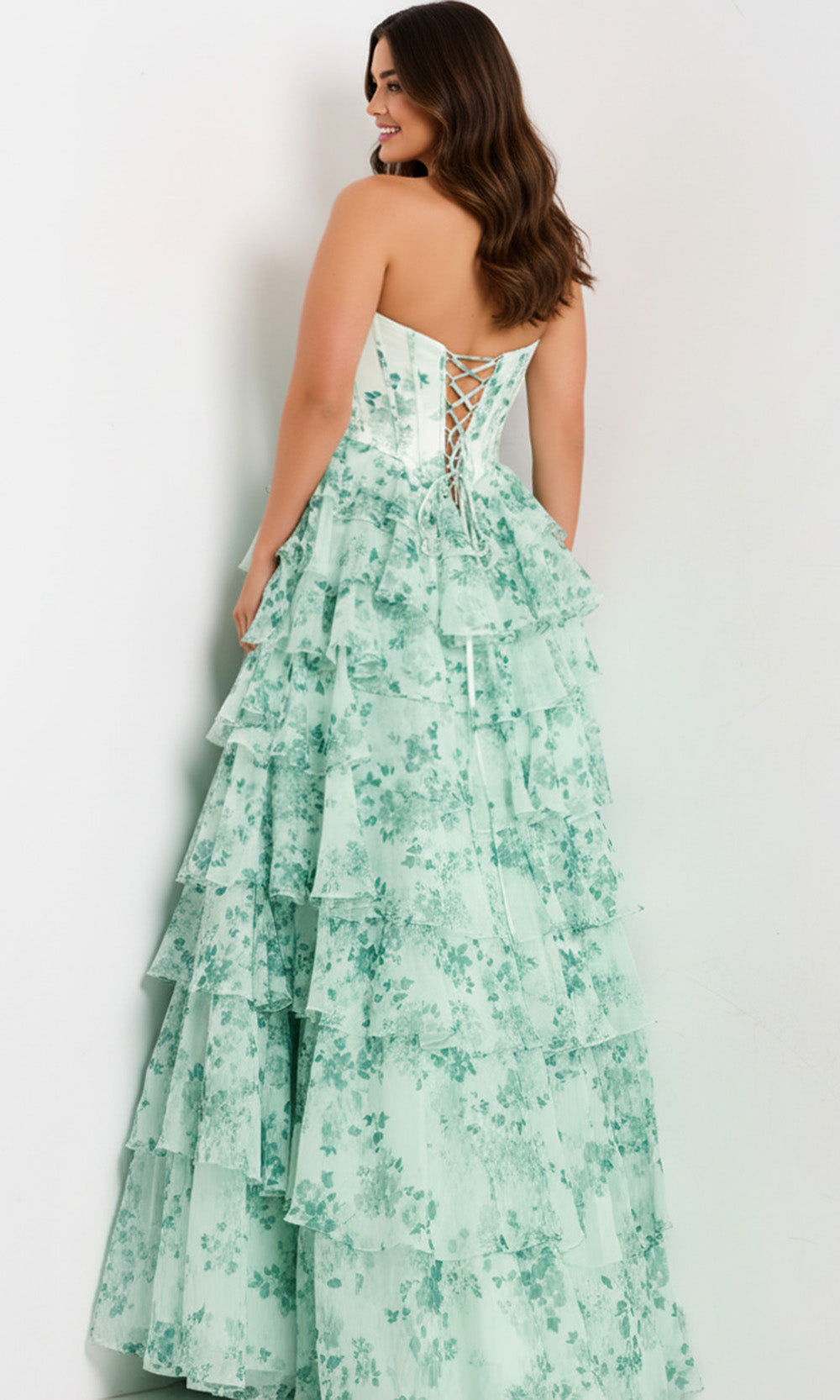 Jovani 48772 - Floral Print Tiered Ruffle Ball Gown