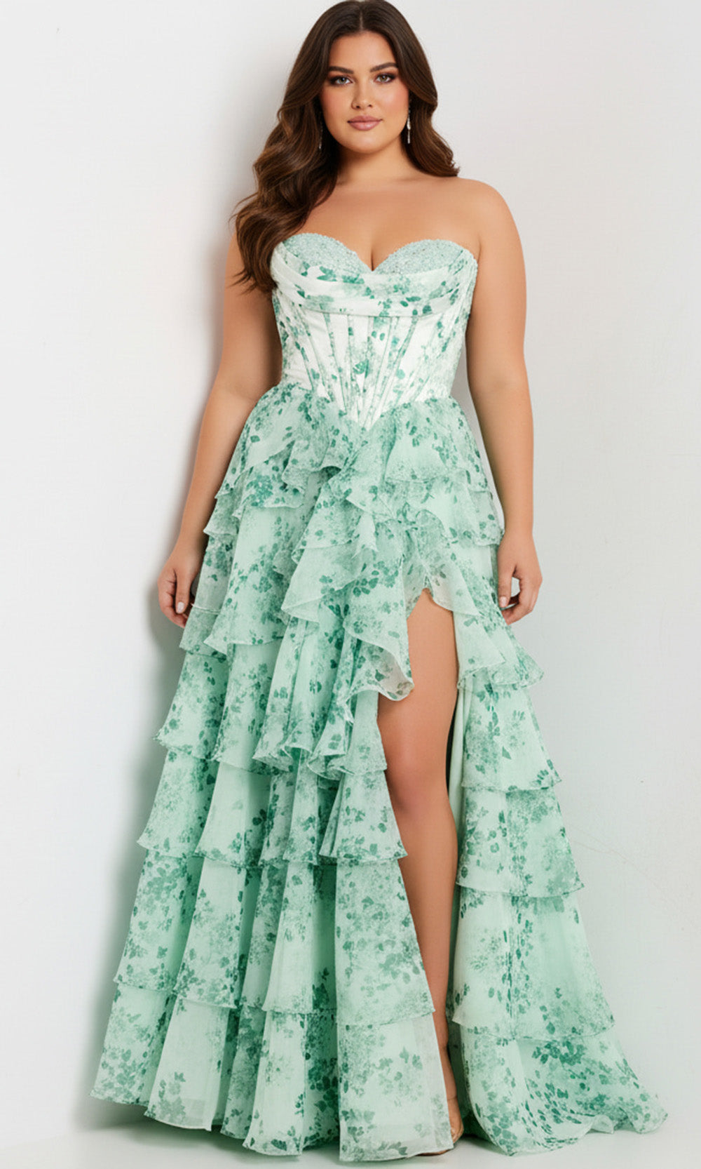 Jovani 48772 - Floral Print Tiered Ruffle Ball Gown