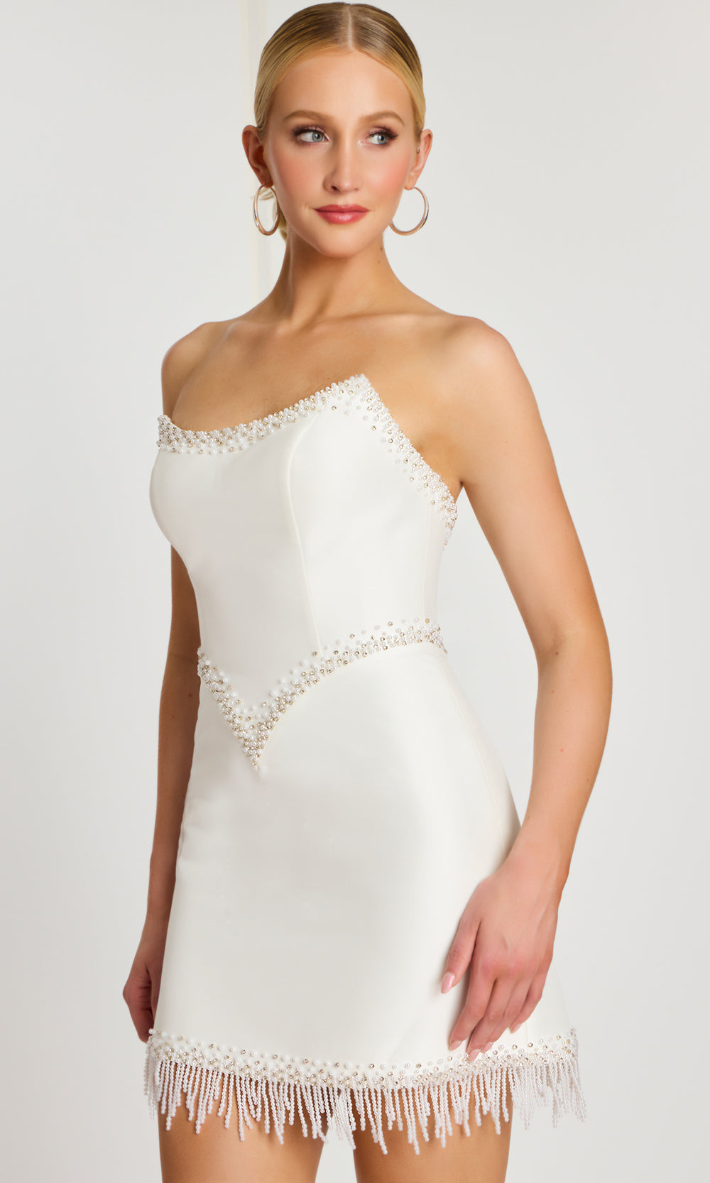 Jovani 48787 - Fringed Hem Fitted Sheath Dress Prom Dresses  in Off White