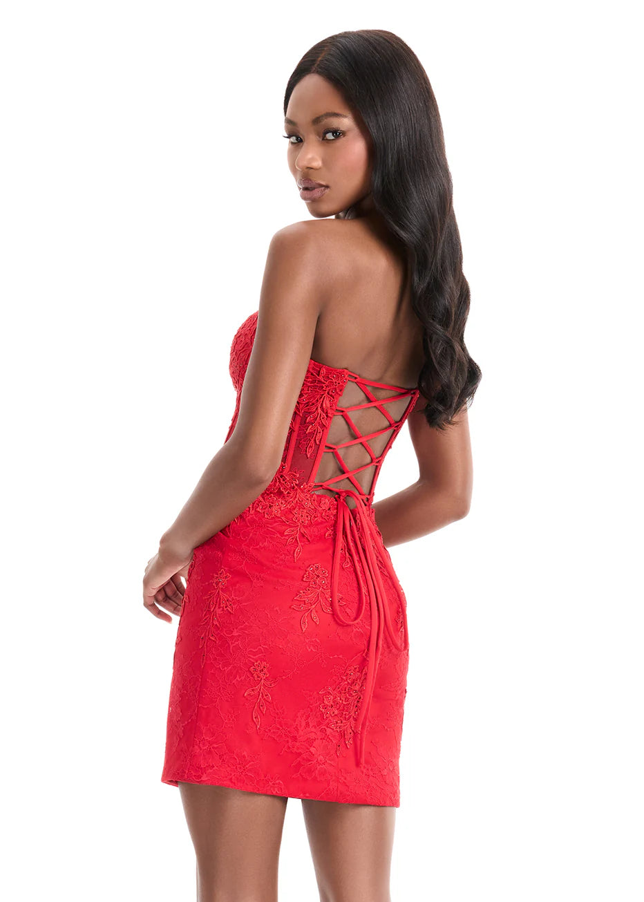 Ashley Lauren 4880 - Sweetheart Neckline Floral Lace Short Dress