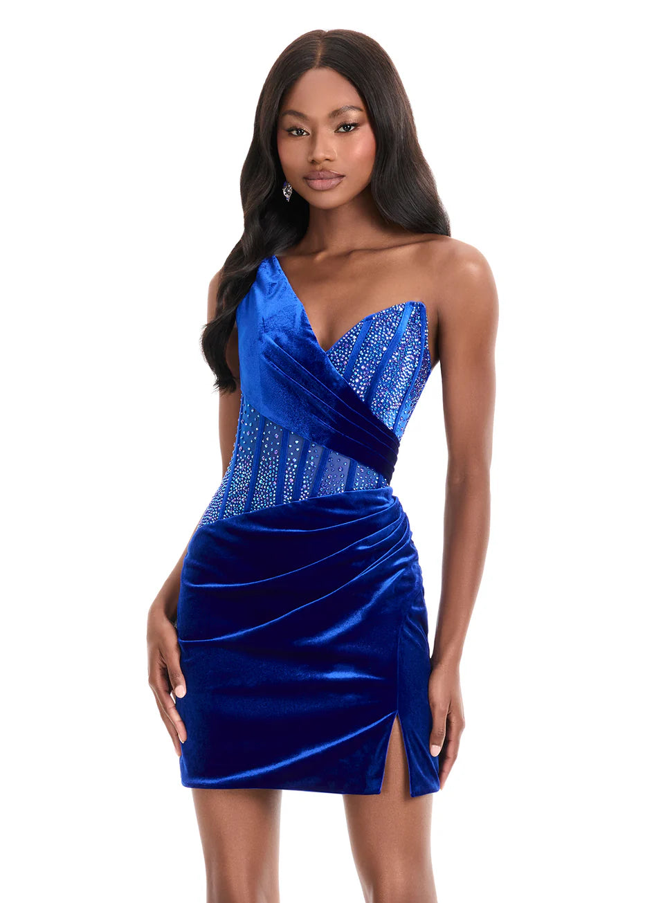 Ashley Lauren 4886 - One Shoulder Beaded Corset Fitted Dress