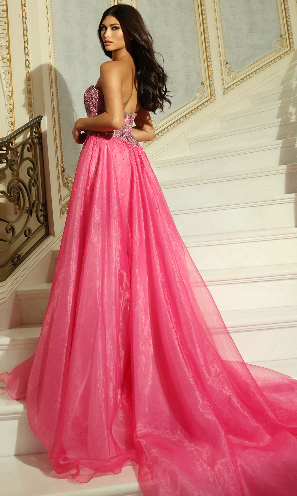 Jovani 48906 - Beaded Embroidered Sweetheart Organza Gown In Pink