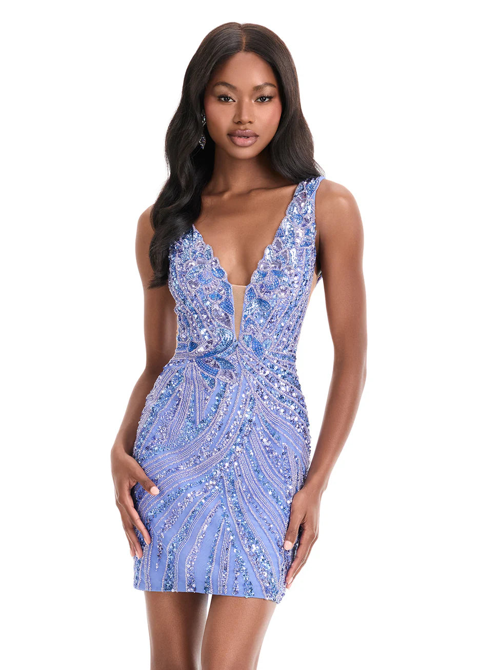 Ashley Lauren 4893 - Open Back Geometric Beaded Cocktail Dress