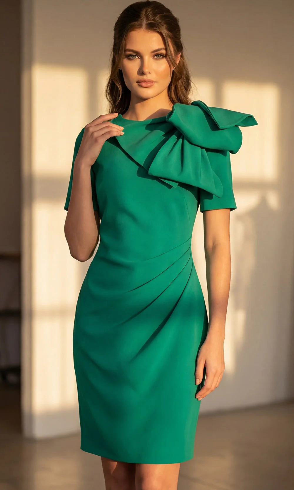 Jovani 48943 - Oversized Bow Jewel Neck Fitted Dress Prom Dresses  in Green 