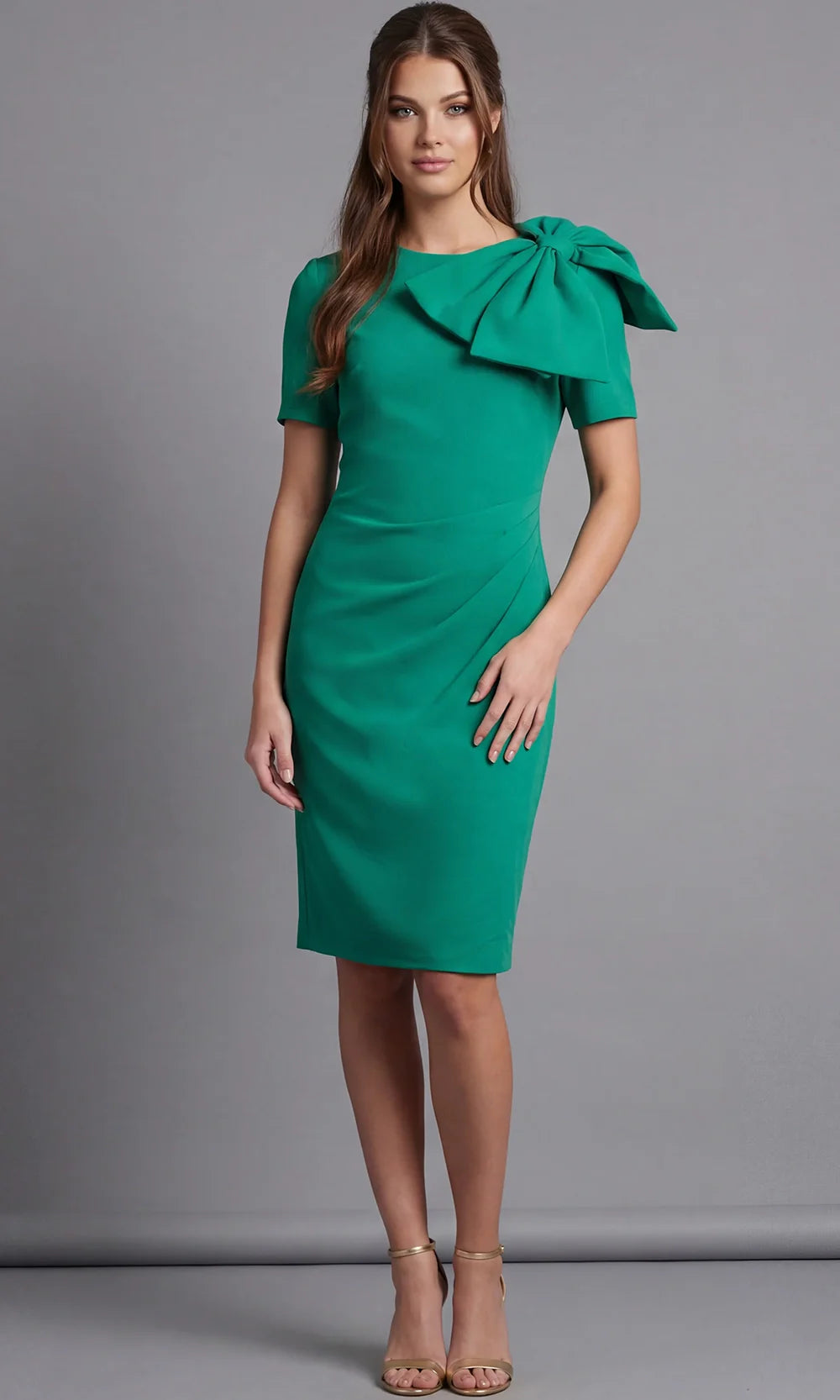 Jovani 48943 - Oversized Bow Jewel Neck Fitted Dress Prom Dresses  in Green 