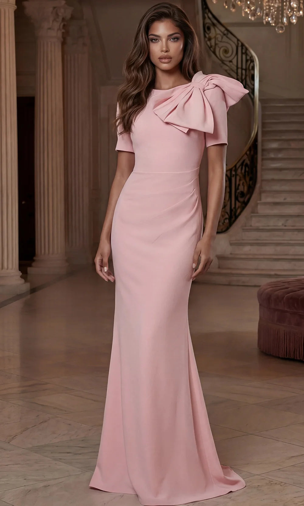 Jovani 48945 - Short Sleeve Fitted Evening Gown Evening Dresses  in Pink  
