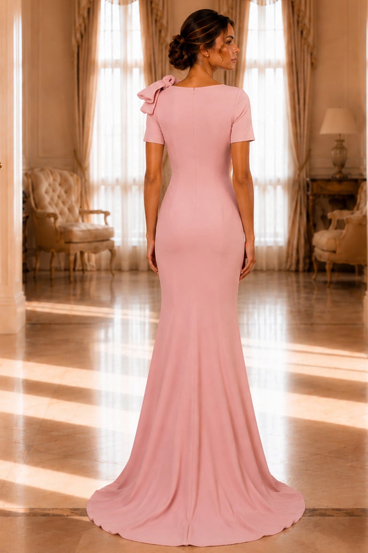 Jovani 48945 - Short Sleeve Fitted Evening Gown