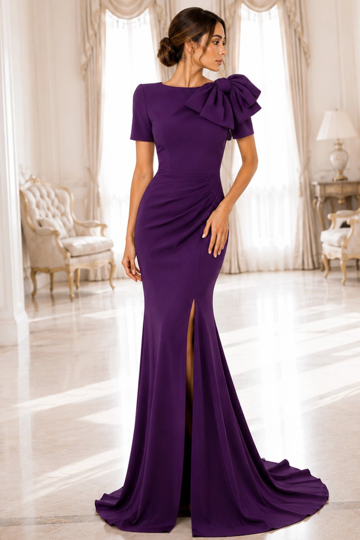 Jovani 48945 - Short Sleeve Fitted Evening Gown