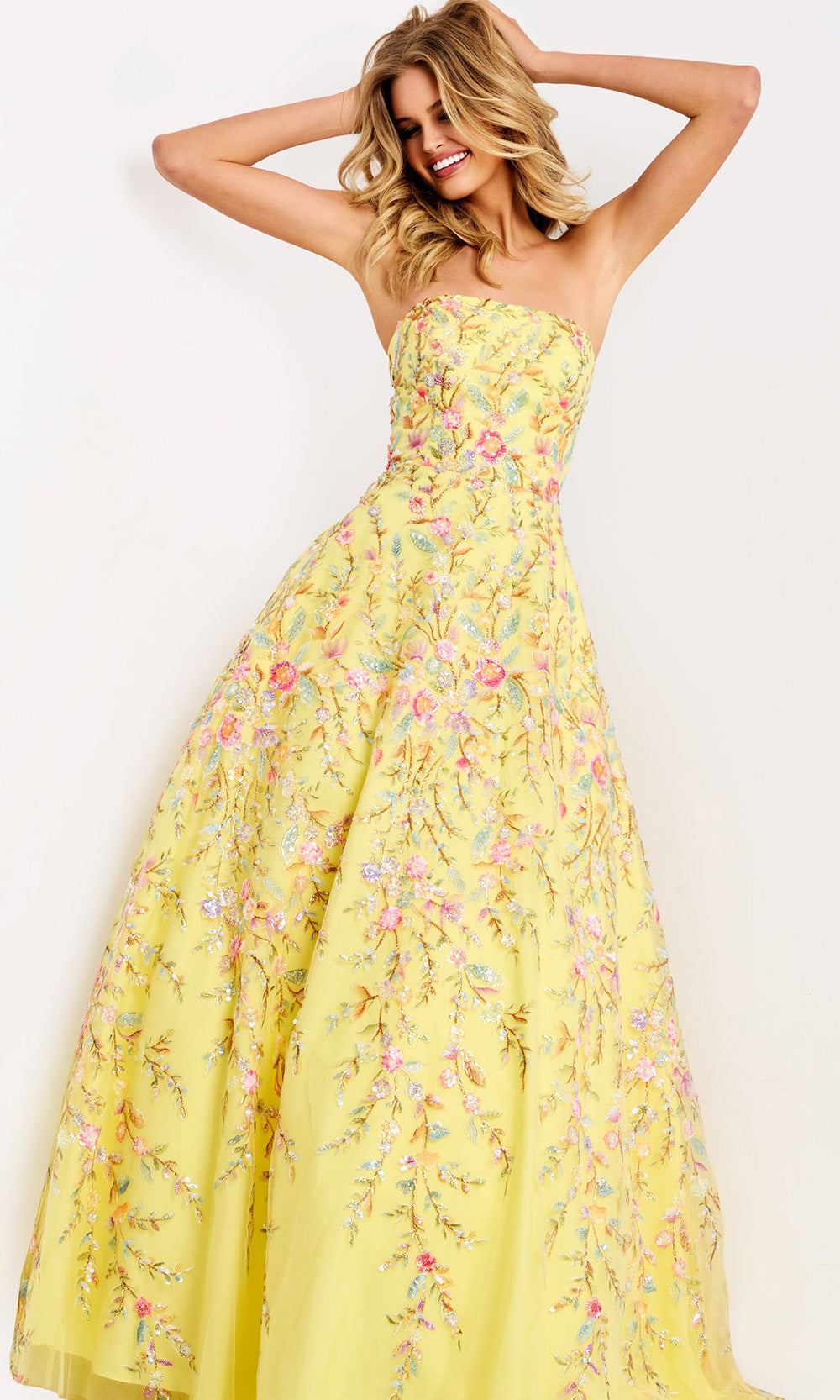 Jovani 49070 - Straight Neckline Floral Beaded Dress Prom Dresses