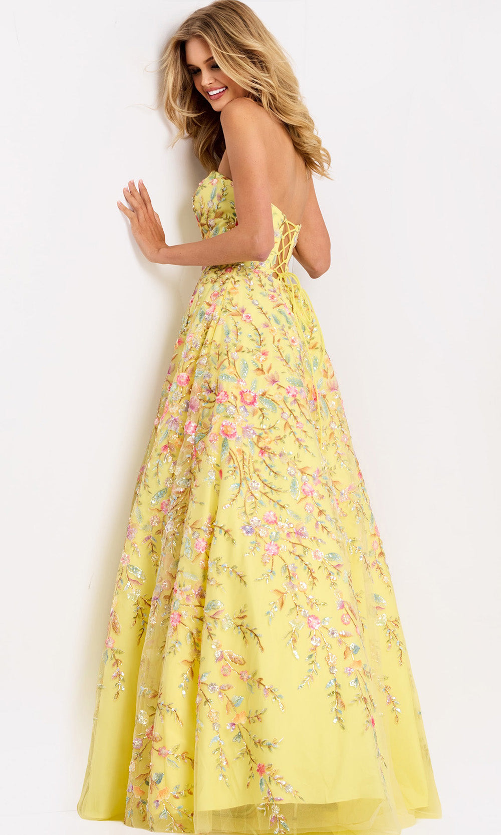 Jovani 49070 - Straight Neckline Floral Beaded Dress Prom Dresses