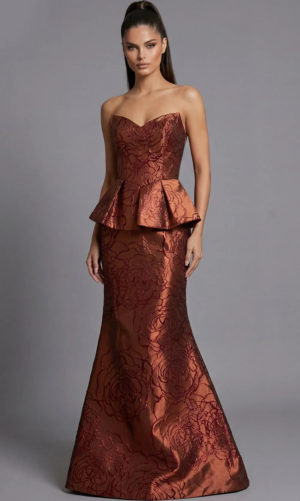 Jovani 49073 - Strapless Trumpet Gown with Textured Pattern Evening Dresses  in Cooper  