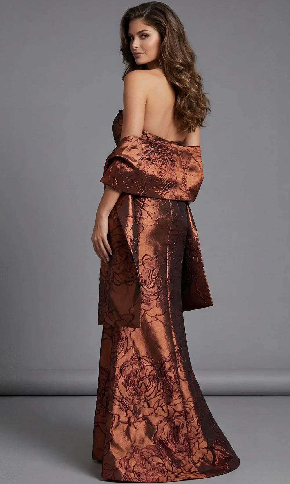 Jovani 49073 - Strapless Trumpet Gown with Textured Pattern Evening Dresses  in Cooper  