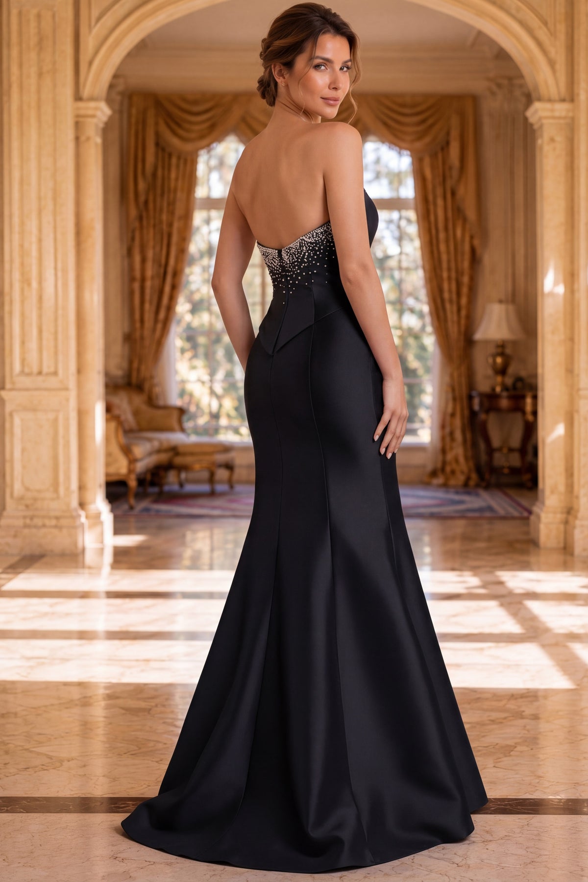Jovani 49076 - Beaded Top Mermaid Satin Evening Gown