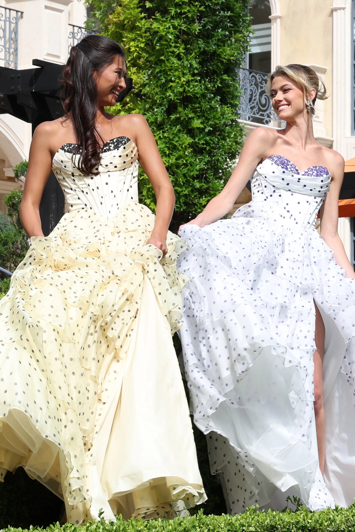 Jovani 49087 - Strapless Tiered Dress with Polka Dot Print