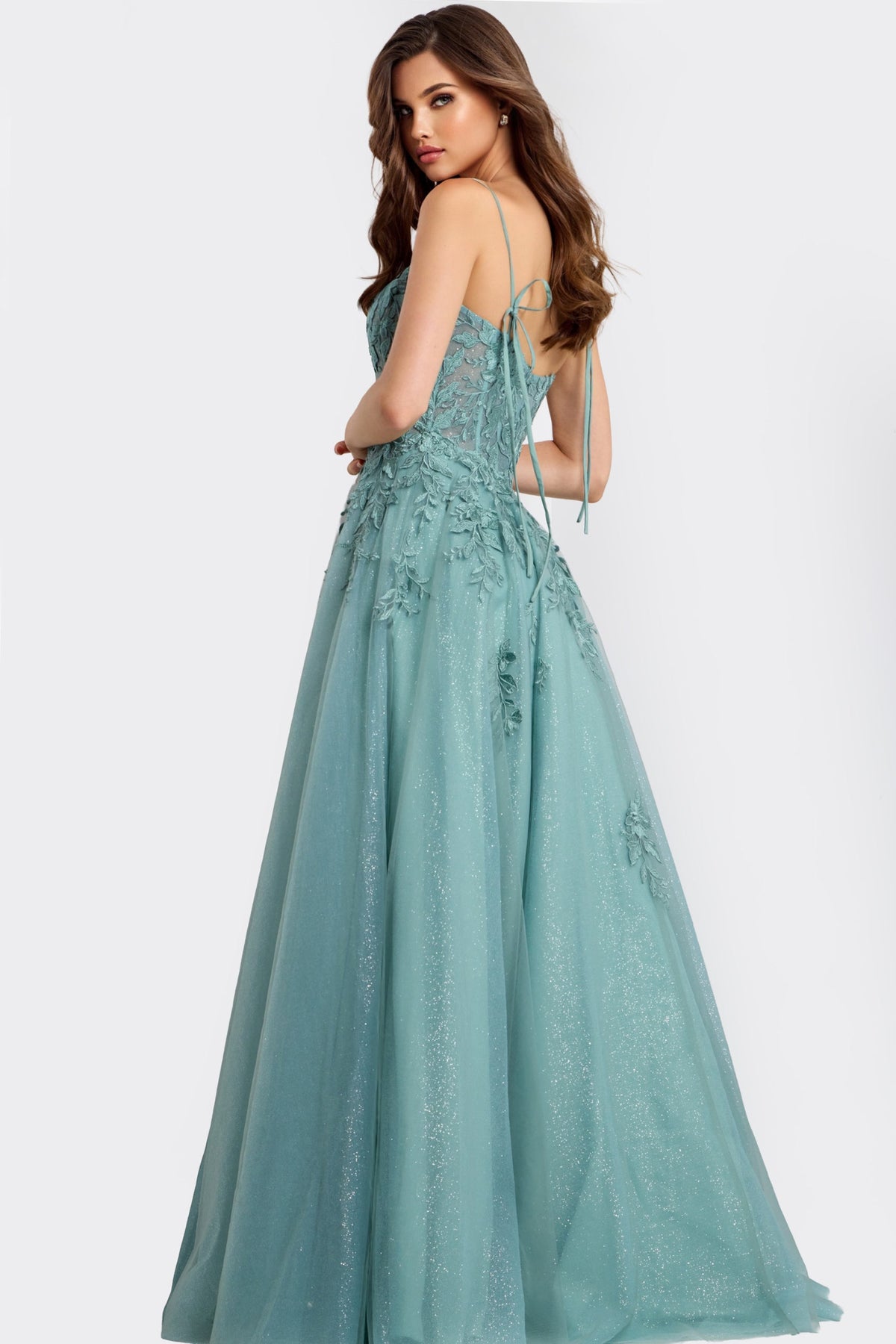 Jovani 49092 - Lace Applique Sweetheart Tulle Gown Prom Dresses Applique In Green 