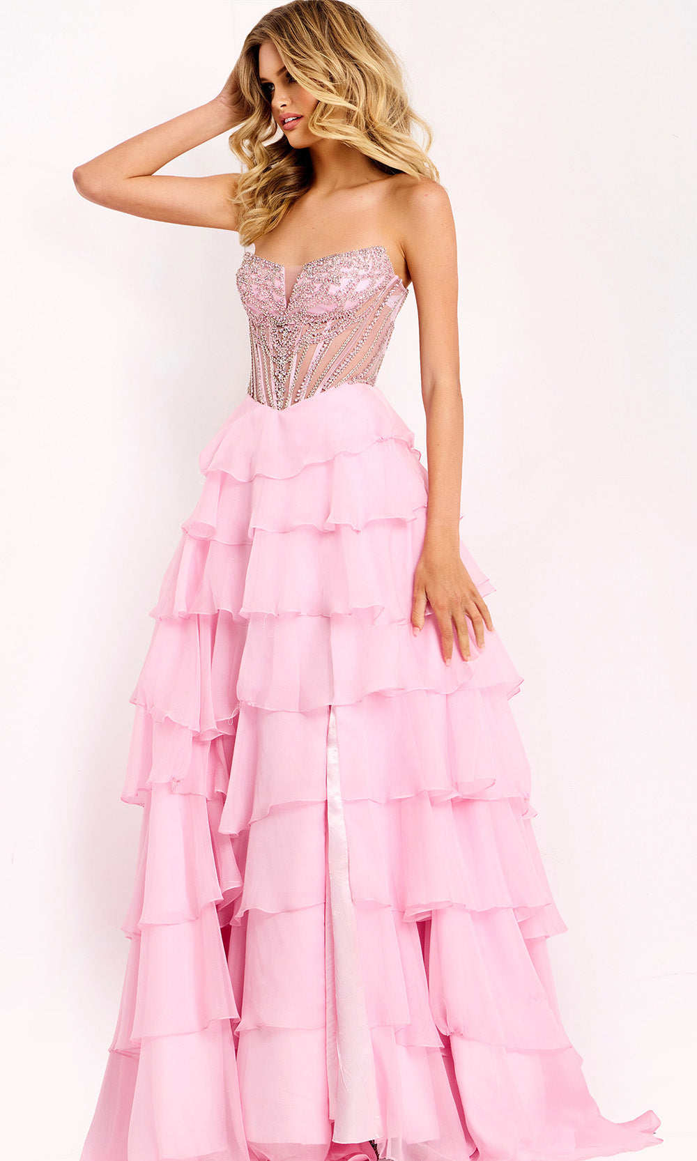 Jovani 49109 - Beaded Top Flowy Tiered Dress