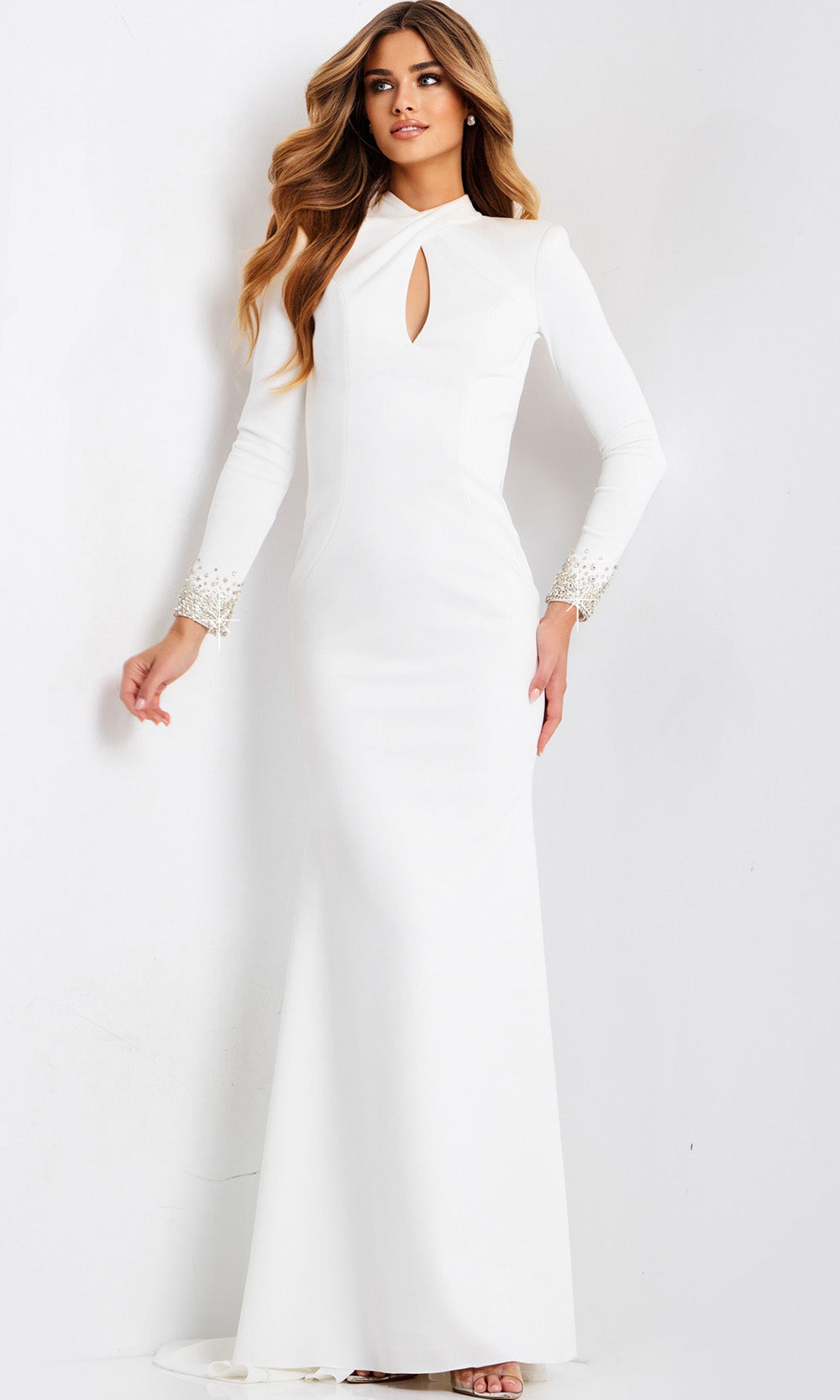 Jovani 49126 - Cutout Detail Long Sleeve Crepe Gown Formal Gowns