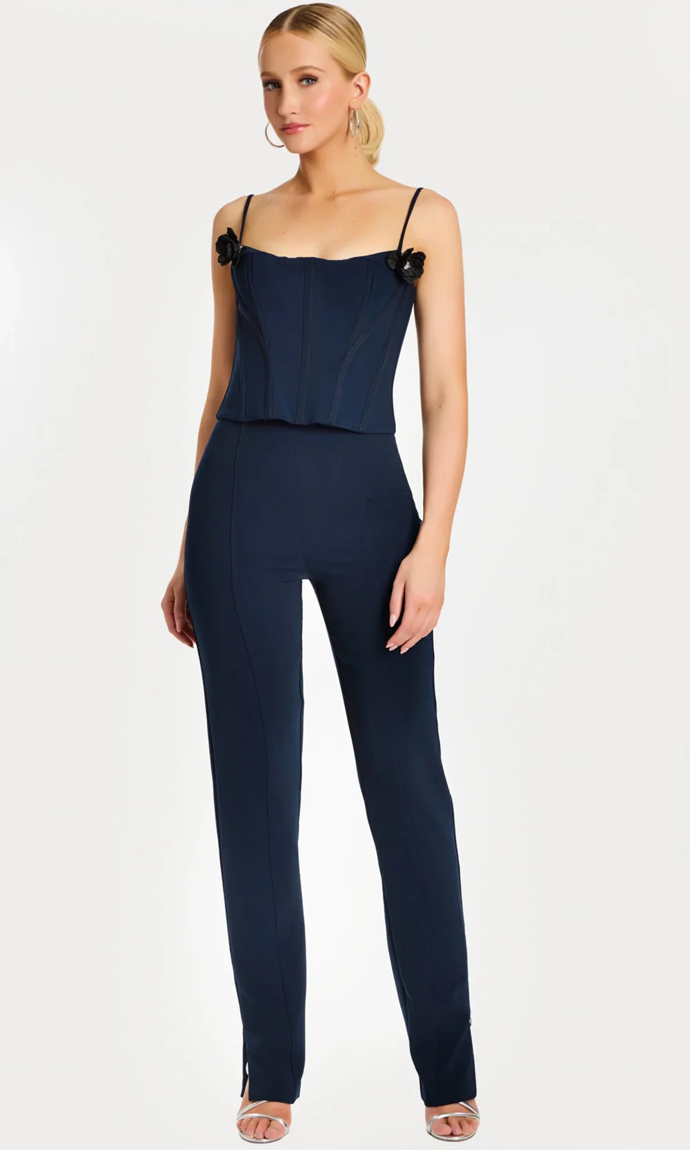 Jovani 49139 - Slim Leg Corset Detail Jumpsuit Formal Pantsuits  in Navy 