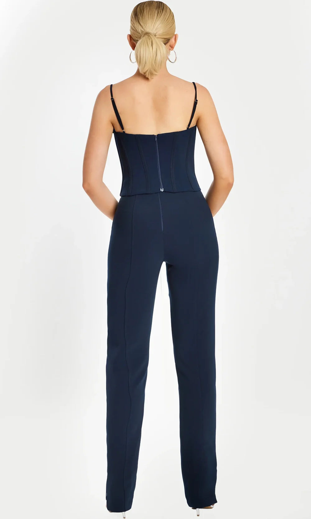 Jovani 49139 - Slim Leg Corset Detail Jumpsuit Formal Pantsuits  in Navy 