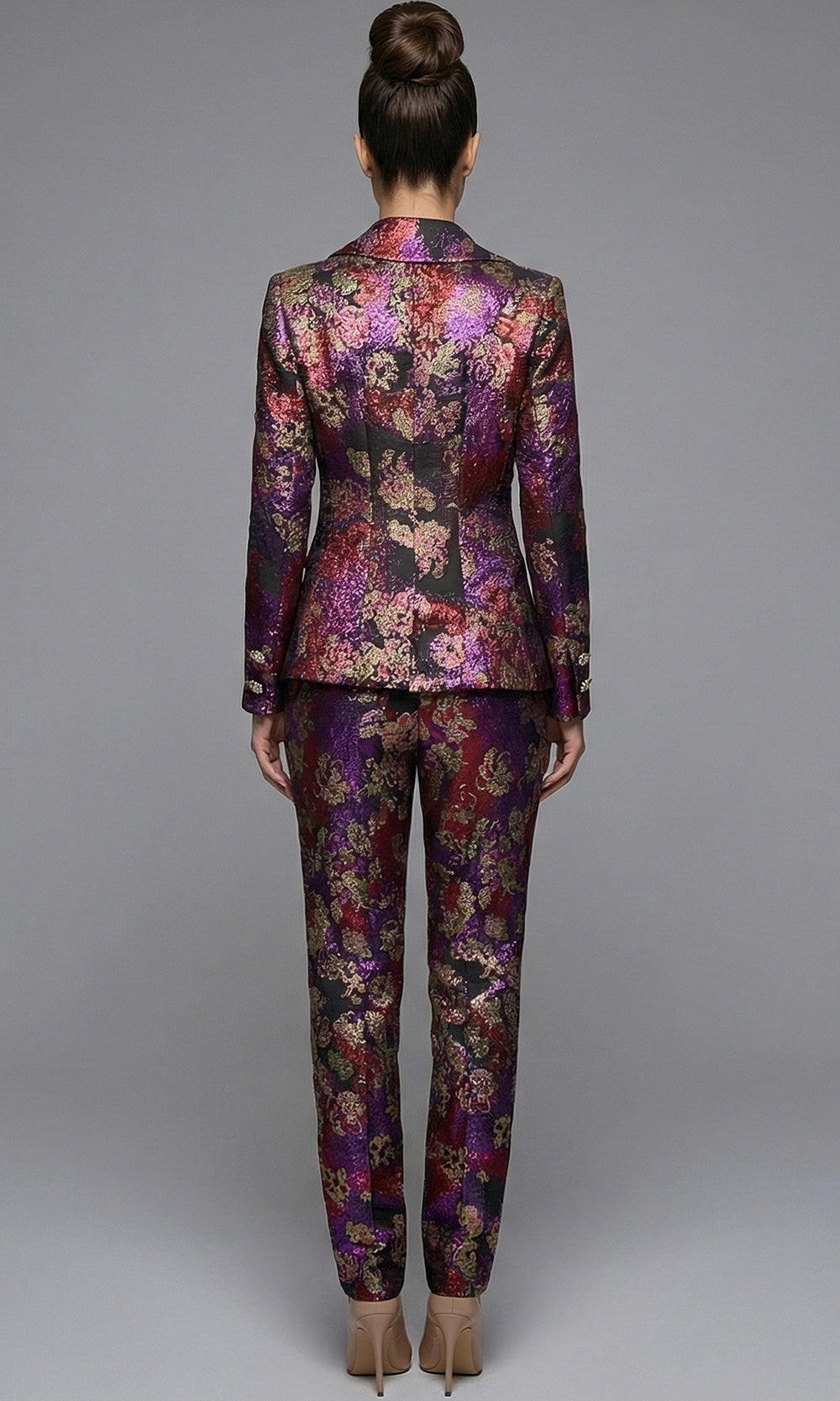 Jovani 49164 - Metallic Brocade Fitted Blazer Pantsuit Formal Pantsuits  in Red  