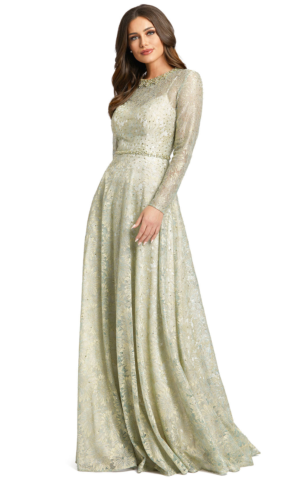 Mac Duggal 491881 - Embellished Long Sleeve Evening Dress Special Occasion Dresses 0 /Sage