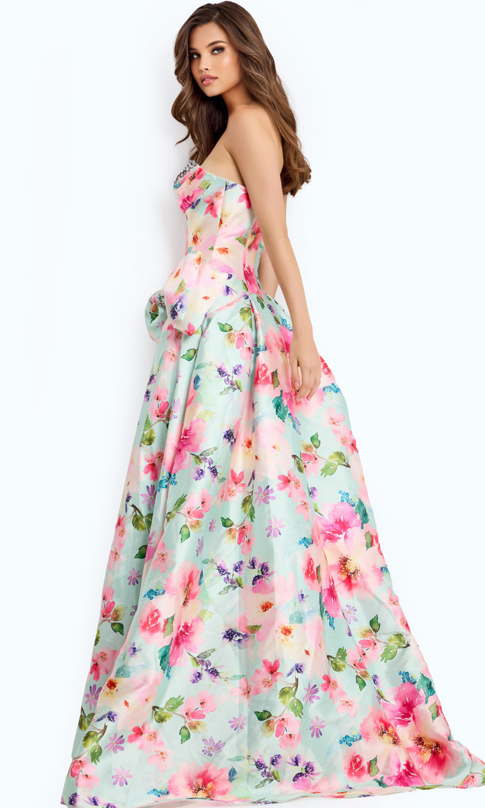 Jovani 49197 - Floral Print High Slit A-Line Dress
