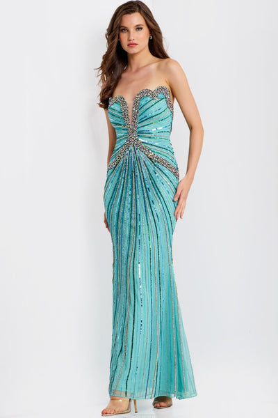 Jovani 49224 - Beaded Strapless Fitted Gown Prom Dresses in In Blue