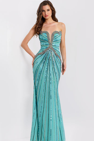Jovani 49224 - Beaded Strapless Fitted Gown Prom Dresses in In Blue