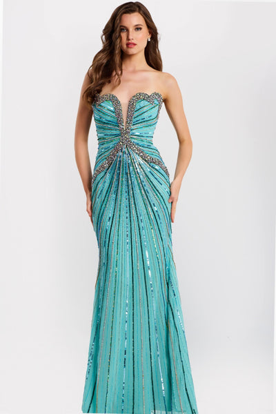 Jovani 49224 - Beaded Strapless Fitted Gown Prom Dresses in In Blue
