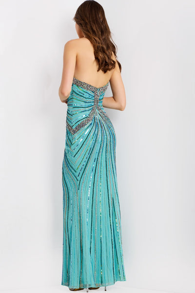 Jovani 49224 - Beaded Strapless Fitted Gown Prom Dresses in In Blue