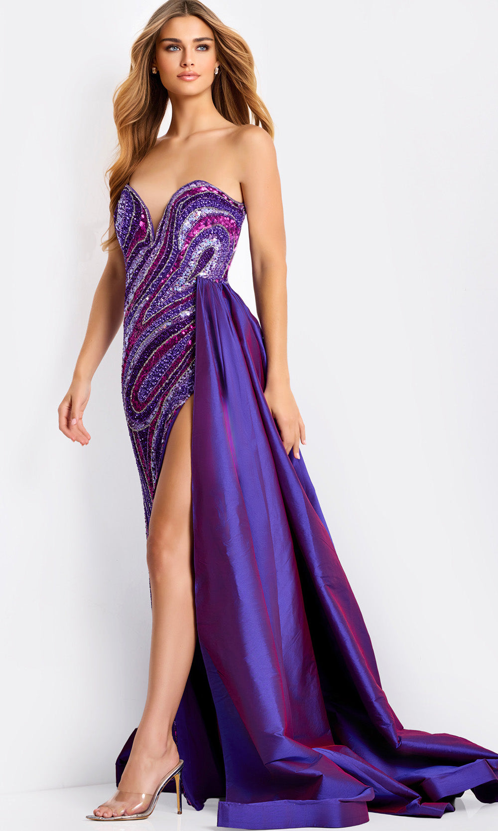 Jovani 49226 - Swirl Sequin High Slit Sheath Gown