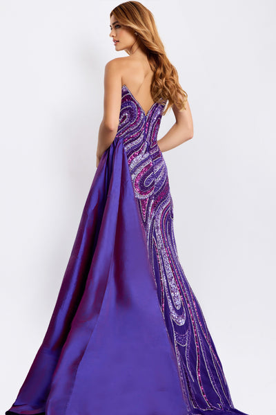 Jovani 49226 - Swirl Sequin High Slit Sheath Gown Prom Dresses in Purple and Multi