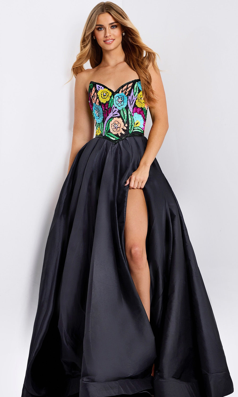 Jovani 49233 - Sweetheart Basque Ballgown with Floral Beading