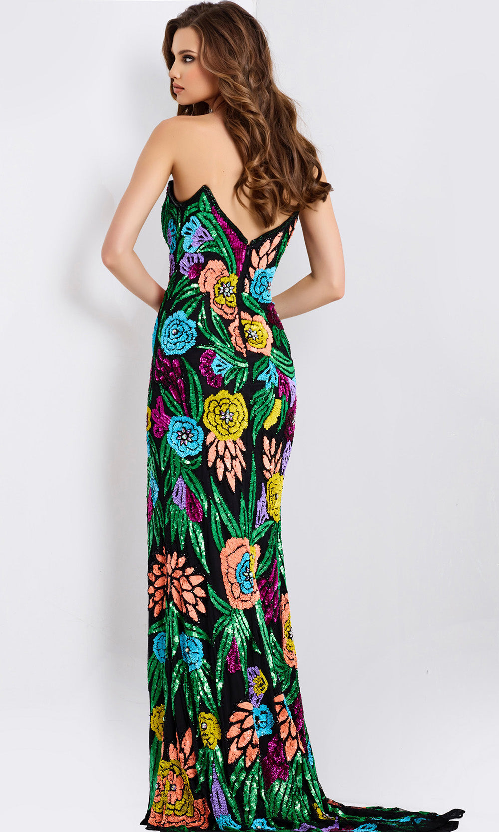 Jovani 49234 - Floral Sequin High Slit Long Gown