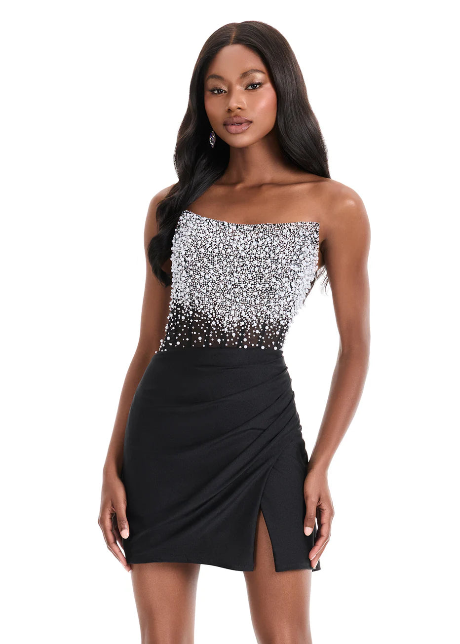 Ashley Lauren 4923 - Illusion Bodice Ruched Short Dress