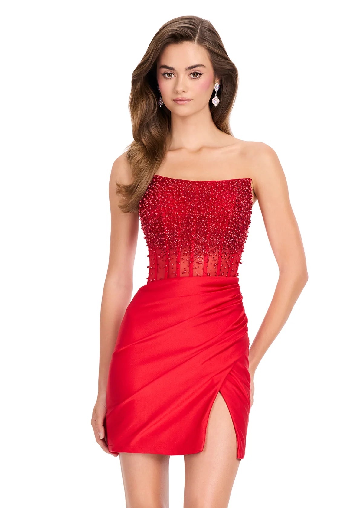 Ashley Lauren 4923 - Illusion Bodice Ruched Short Dress