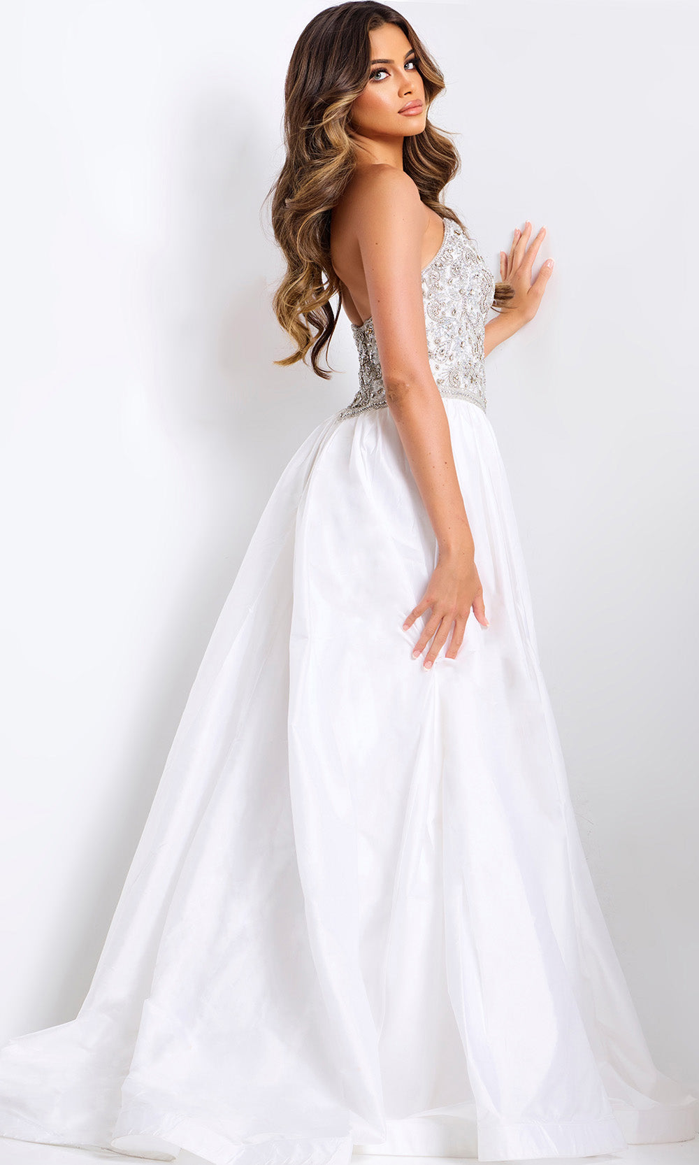 Jovani 49247 - Deep V-Neck Satin A-Line Prom Gown Prom Dresses