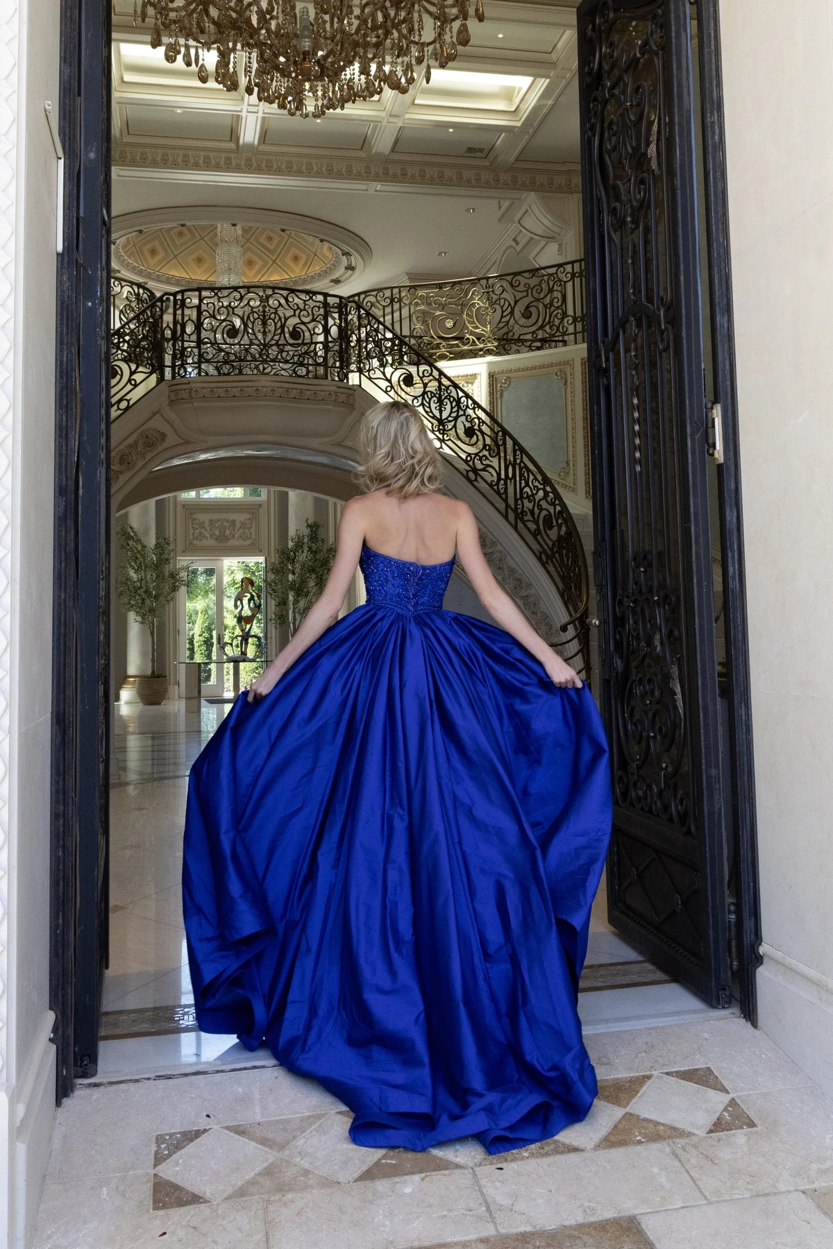Jovani 49247 - Deep V-Neck Satin A-Line Prom Gown