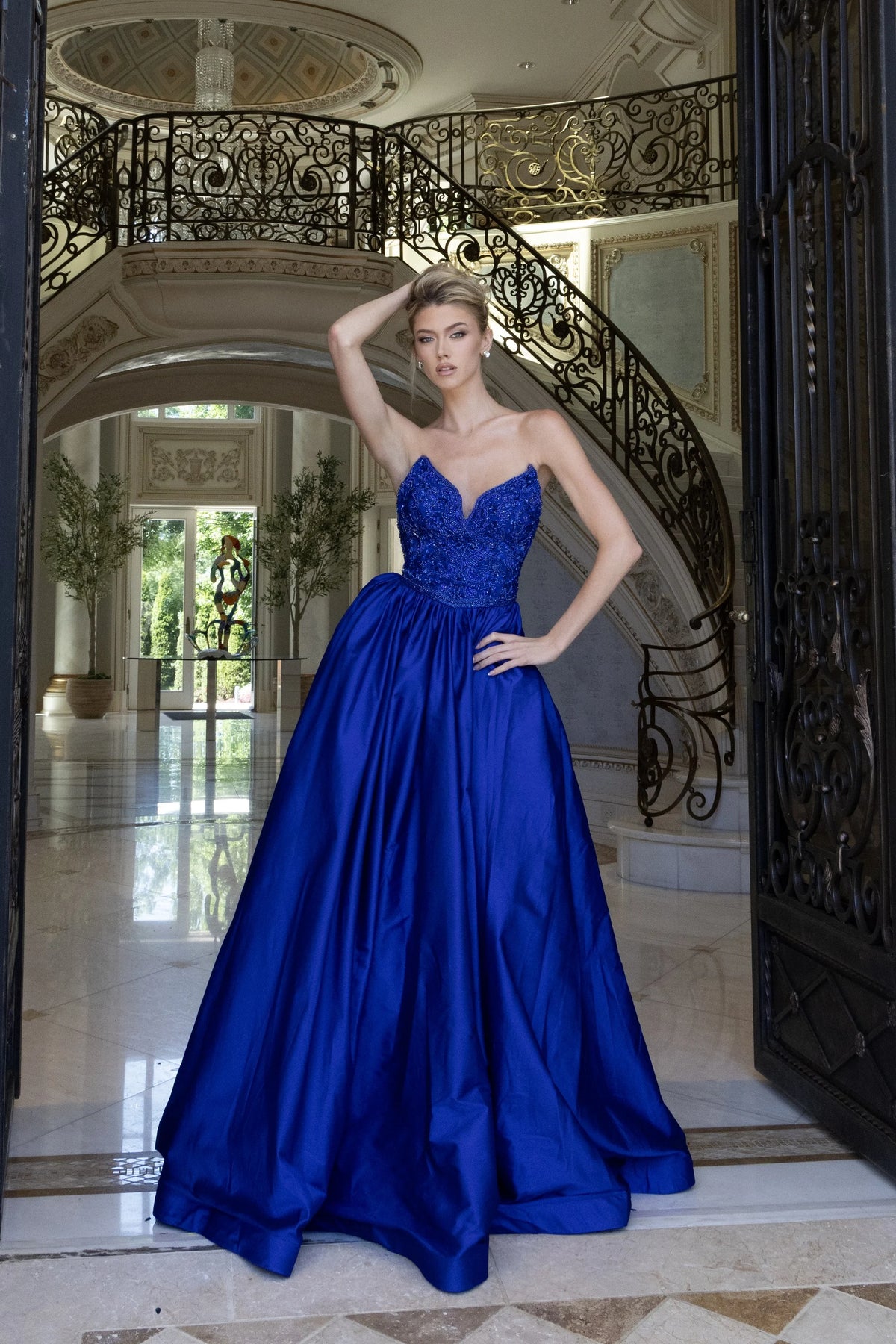 Jovani 49247 - Deep V-Neck Satin A-Line Prom Gown