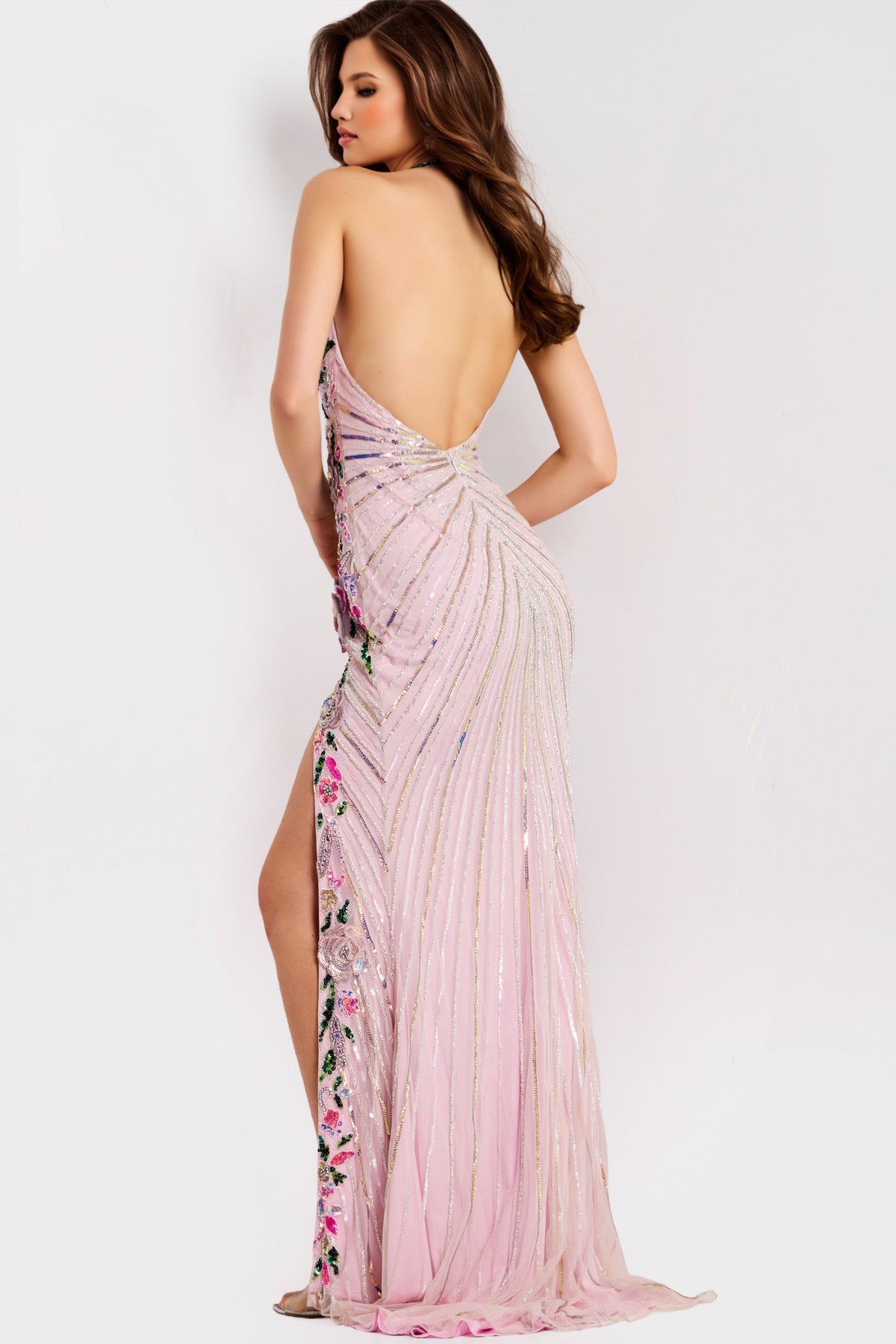Jovani 49254 - Halter Open Back Sequin Prom Dress Prom Dresses In Pink
